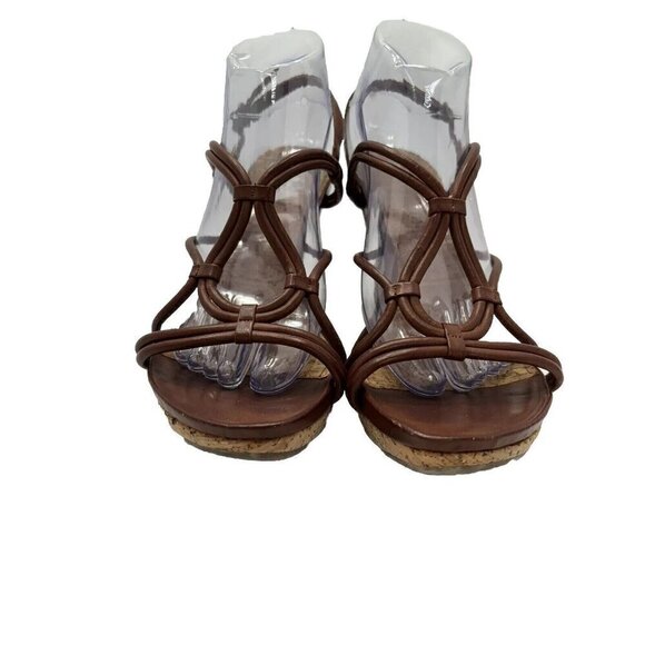 Kenneth Cole Reaction Don’t Dare 8.5M Sandals Brown Cork Wedge Y2K Strappy Shoes - Picture 2 of 12